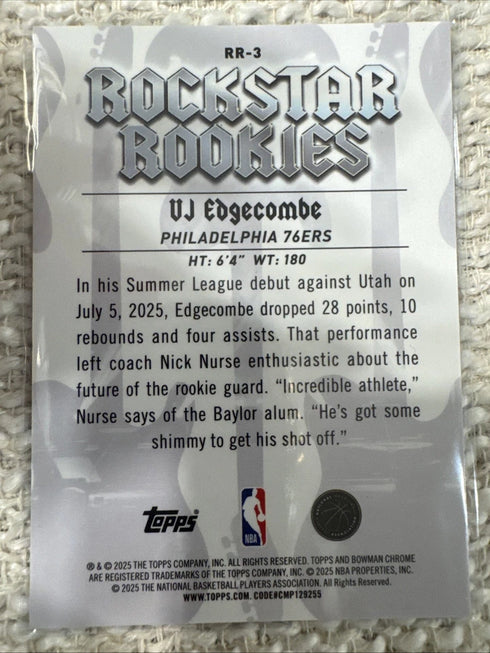 2025 Topps Bowman Chrome Rockstar Rookies #RR-3 VJ Edgecombe RC 76ers