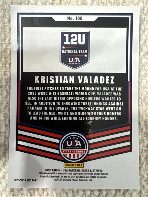 2026 stars and stripes green prizm Kristian Valadez #108