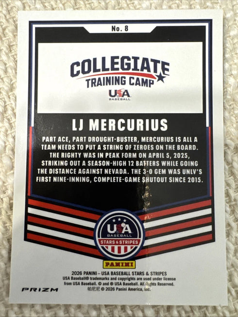 2026 USA Baseball Stars and Stripes Prizm Prizms Green #8 LJ Mercurius