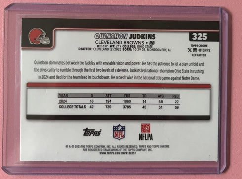 Quinshon Judkins 2025 Topps Chrome RC #325 Rookie Refractor Browns MR1