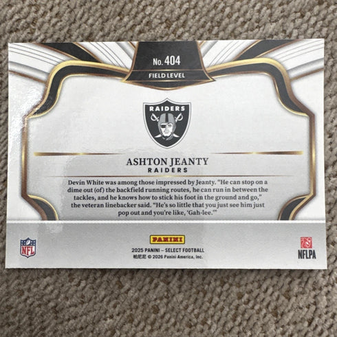 2025 Panini Select Ashton Jeanty Field Level Rookie RC #404 Raiders