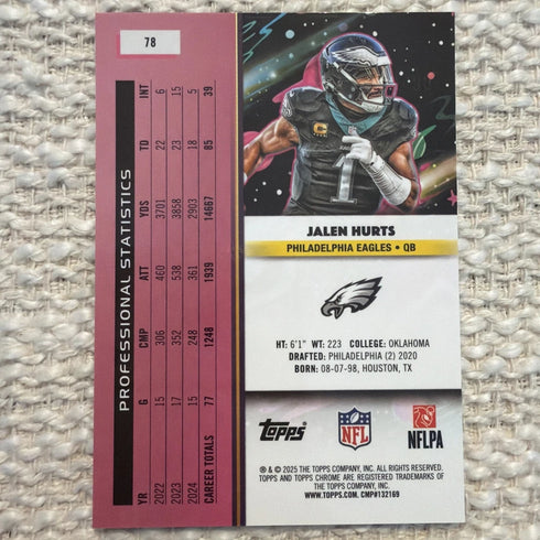 Topps Chrome Cosmic Purple StarDust Jalen Hurts Eagles /150