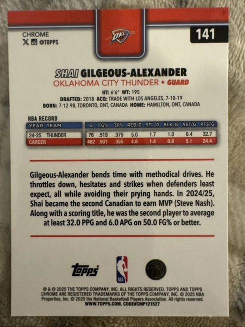 2025-26 Topps Chrome Shai Gilgeous-Alexander #141 Thunder