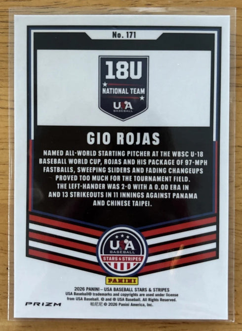 2026 Panini USA Stars & Stripes Gio Rojas Green Scope Prizm 34/99 #171