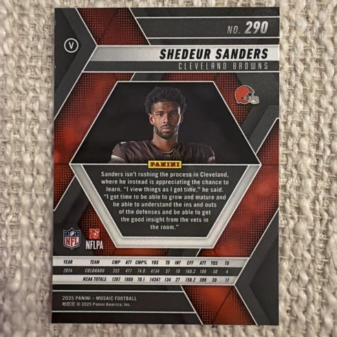 2025 Panini Mosaic Shedeur Sanders #290 Variation RC Cleveland Browns