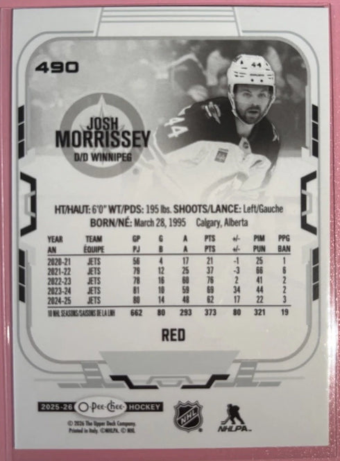 2025-26 O-Pee-Chee Base #490 Josh Morrissey - Winnipeg Jets