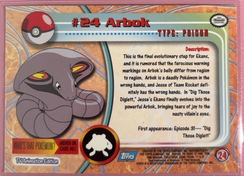 1999 Topps Pokemon TV #24 Arbok (F) Silver Foil Black Logo