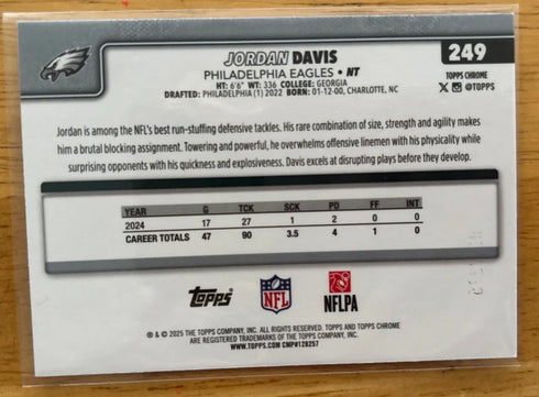 2025 Topps Chrome Jordan Davis Yellow Wave Refractor /275 Eagles