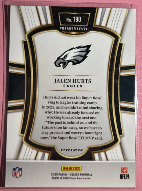2025 Panini Select Jalen Hurts Zebra Prizm #190 Eagles Football