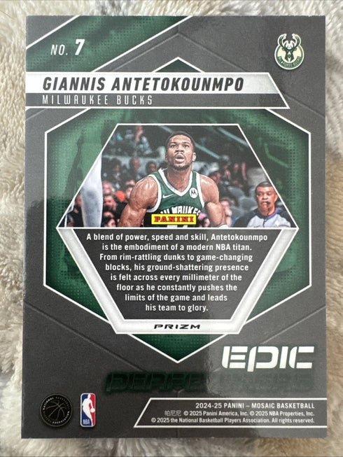 2024-25 Mosaic Basketball Giannis Antetokounmpo Epic Performers Green Prizm