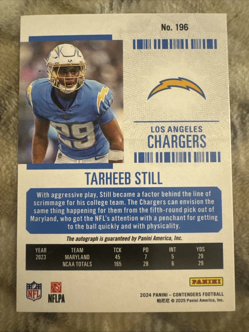 2024 PANINI CONTENDERS TARHEEB STILL ROOKIE TICKET CHARGERS AUTOGRAPH #196