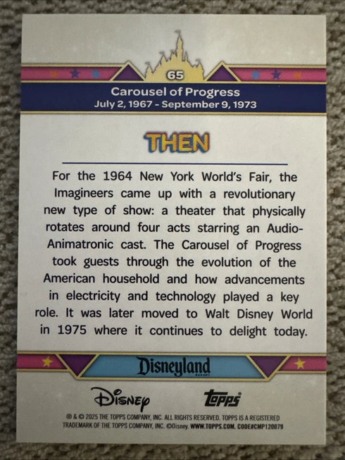 Carousel of Progress 70th Anniversary Foil 2025 Topps Disneyland #65 /70