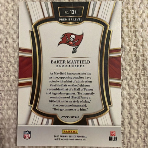 2025 Panini Select - Premier Level Baker Mayfield #137 Black & Red Shock Prizm