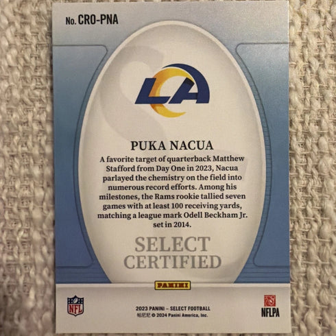 2023 Select Puka Nacua Rookie Select Certified Insert #CRO-PNA Rams RC