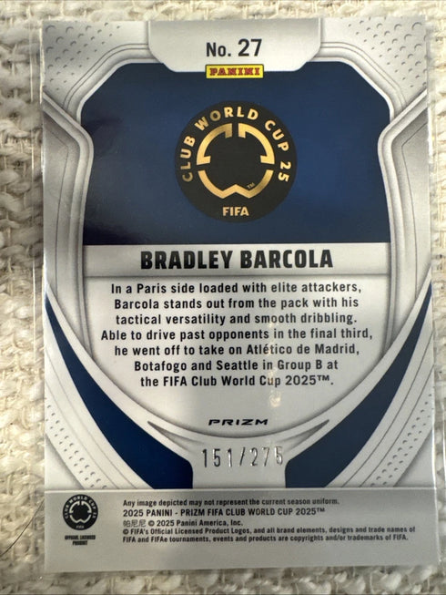 2025 Panini Prizm FIFA Club World Cup Bradley Barcola #27 Blue Glitter /275