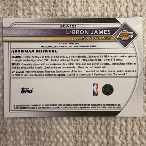 Topps Bowman Briefing LeBron James Lakers Basketball Card #BCV-121 2024-25