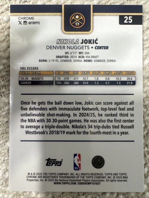 Topps 2025-26 Chrome Checkerboard Nikola Jokić #25 Nuggets NBA