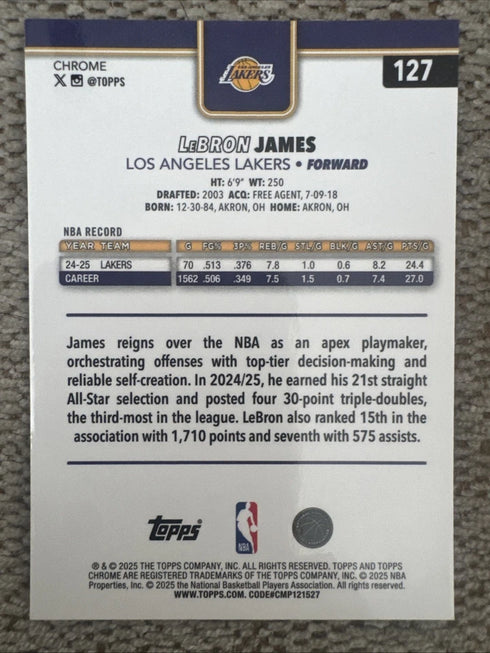2025-26 Topps Chrome NBA - Lebron James #127 Base - Los Angeles Lakers