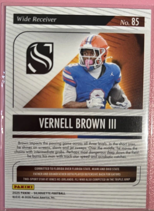 2025 Panini Silhouette Football Verneli Brown III Purple /99 NIL Florida