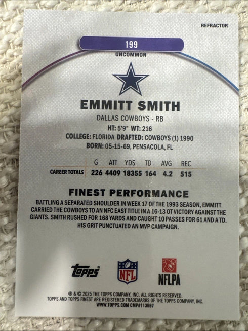2025 Topps Finest Emmitt Smith #199 Uncommon Refractor Cowboys