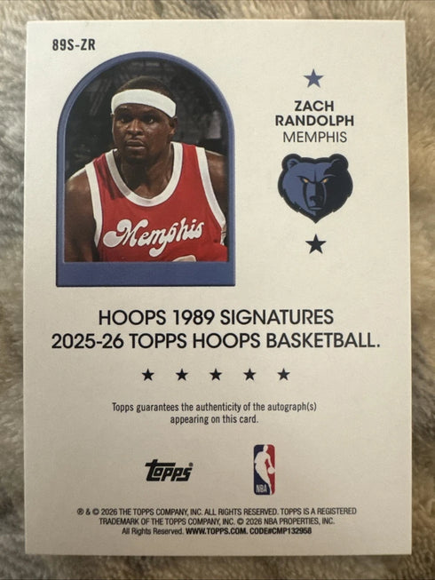 2026 NBA Hoops Zach Randolph Auto Foil #89S-ZR
