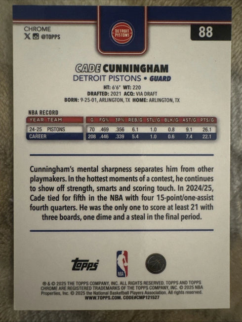 2025-26 Topps Chrome - Cade Cunningham #88 X-Fractor