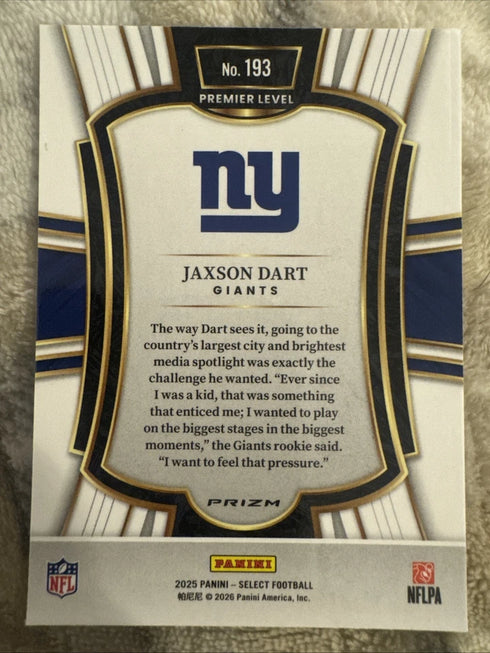 2025 Panini Select - Premier Level Jaxson Dart #193 Green & Yellow Shock...