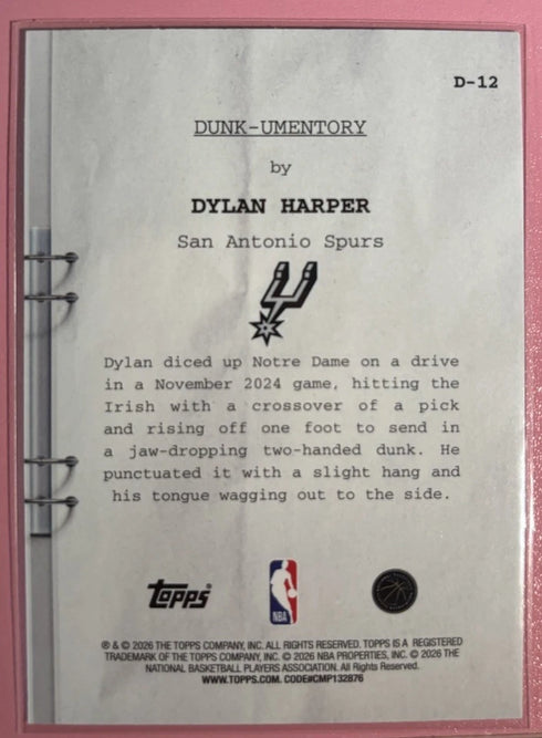 2025 Topps Hoops Dylan Harper DUNK-UMENTORY Rainbow Foil SP #D-12