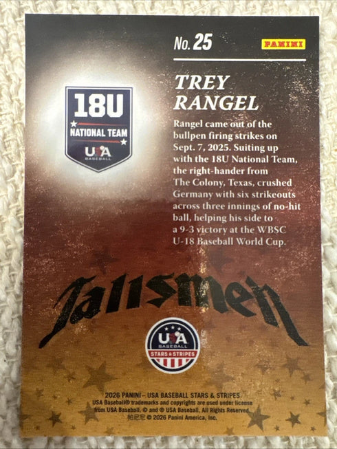 2026 Panini Stars & Stripes Prizm USA Baseball Trey Rangel #25 Talisman Disco