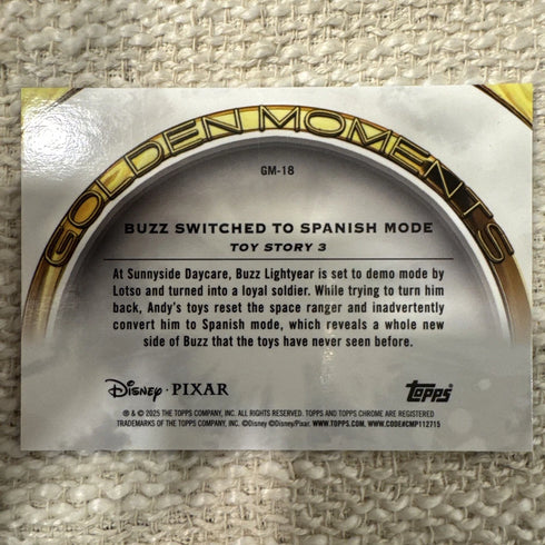 Buzz Switched To Spanish 2025 Topps Chrome Pixar Golden Moments Buzz Lightyear