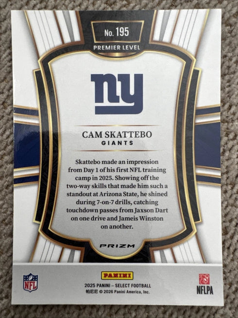 2025 Panini Select Cam Skattebo Premier Level Silver Rookie New York Giants #195