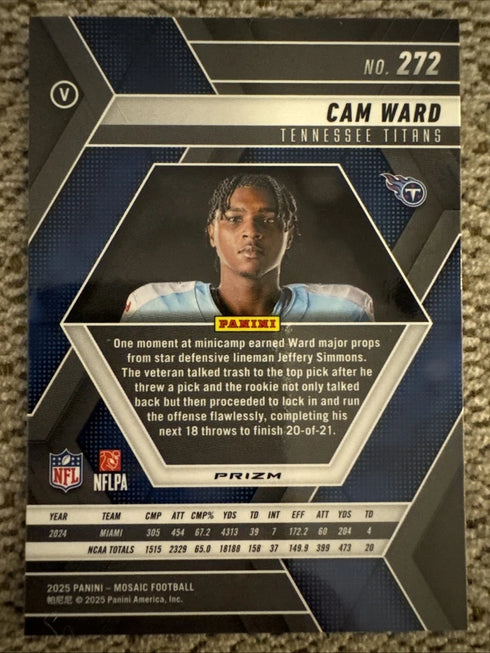 2025 Panini Mosaic Cam Ward Rookie Prizm #272 Tennessee Titans Football Card