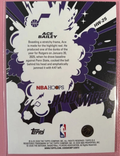 Topps NBA Hoops Hard Wired Rookie Insert Ace Bailey #HW-25 Utah Jazz Card