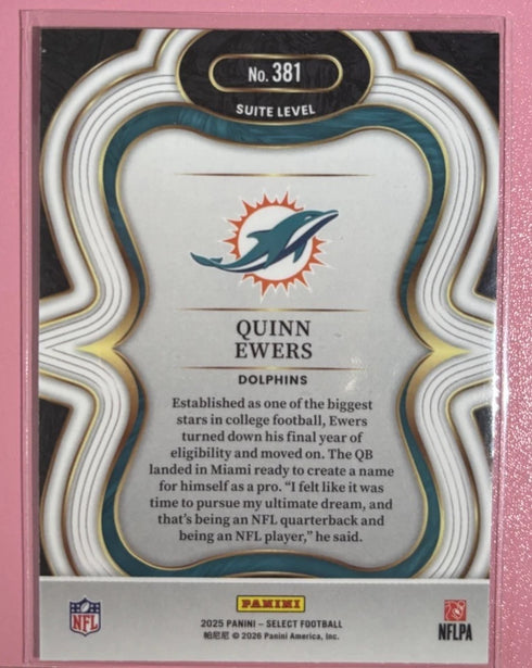 2025 Select Quinn Ewers Suite Level RC Base Miami Dolphins #381