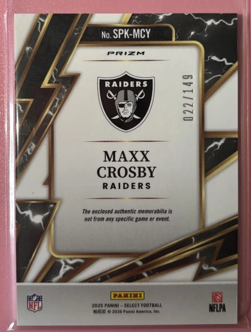 Maxx Crosby Raiders 2025 Select SILVER PRIZM SPARKS PATCH /149 #SPK-MCY