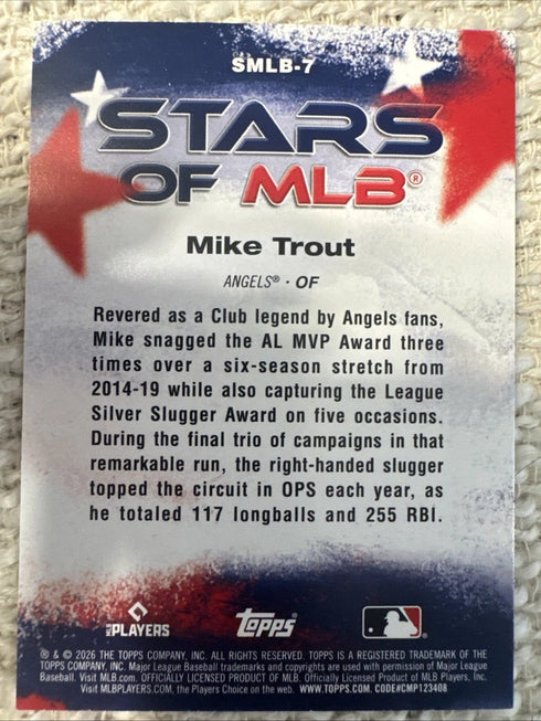 Topps 2026 Series 1 Stars of MLB Insert Mike Trout #SMLB-7 Los Angeles Angels