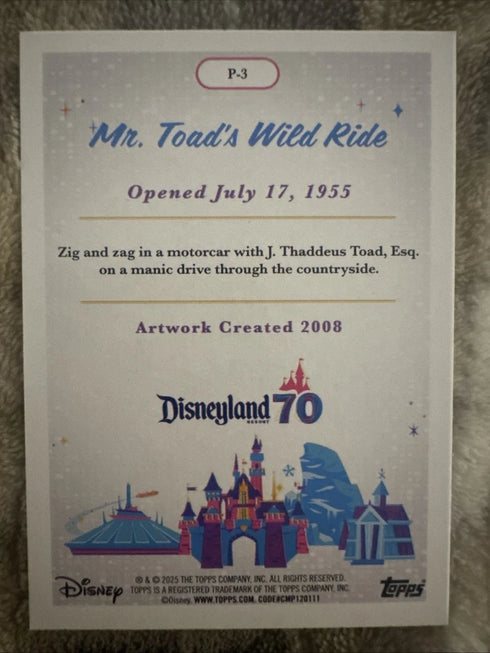 Topps Disneyland 70th Foil Posters #P-3 Mr. Toad’s Wild Ride Card SP Rare