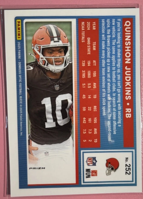 2025 Panini Donruss Rated Rookie Quinshon Judkins #330 Optic Green Hyper Browns