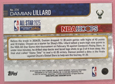 Damian Lillard 2025-26 Topps NBA Hoops All-Star Holo Card No. 274 Bucks