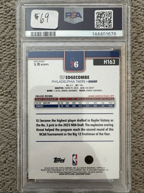 2025-26 Topps Holiday - VJ Edgecombe #H163 (RC) PSA 10