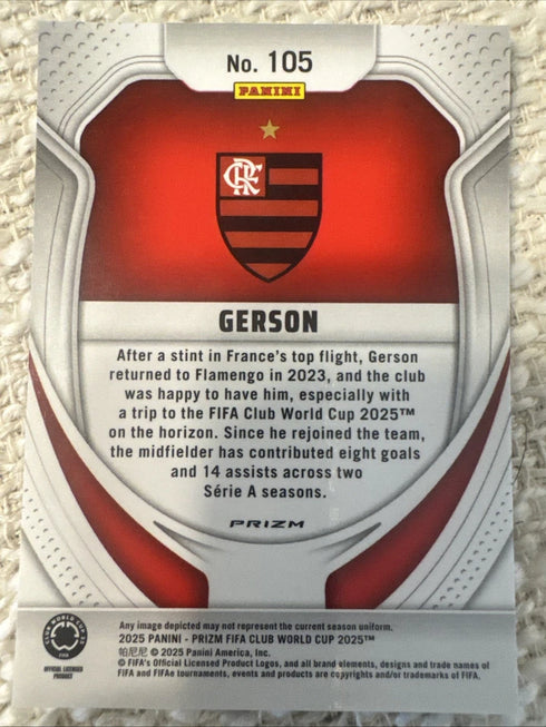 Panini Prizm FIFA Club World Cup Gerson Flamengo Prizm #105 2025 Soccer