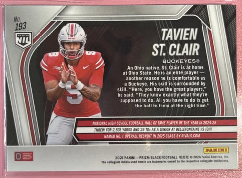 2025 Panini Prizm Black Football Tavien St. Clair #193 NIL Ohio State Buckeyes
