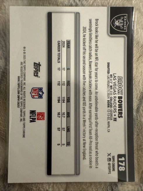 Topps Chrome 2025 Brock Bowers #178 Red,White,Blue Las Vegas Raiders Rookie NFL