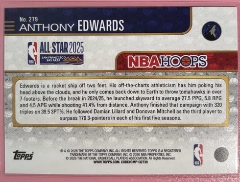 Topps 2026 NBA Hoops Anthony Edwards All-Star 2025 Holo Basketball Border #279