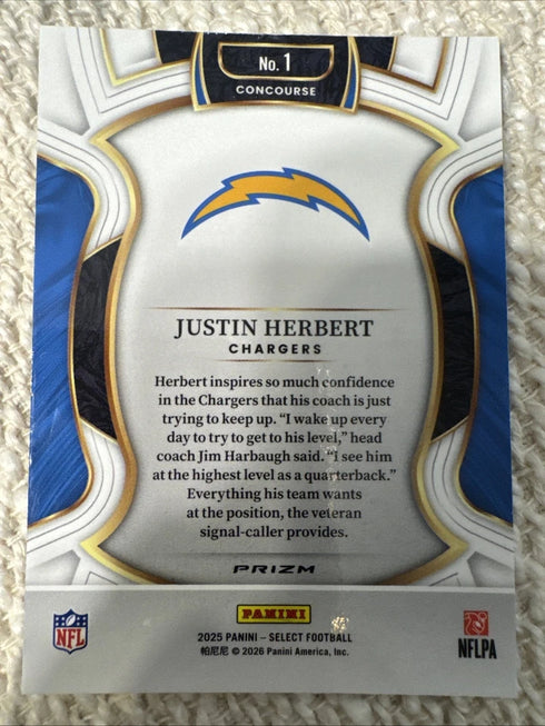 Justin Herbert Panini Prizm #1 Concourse Black and Green NFL Sports Trading