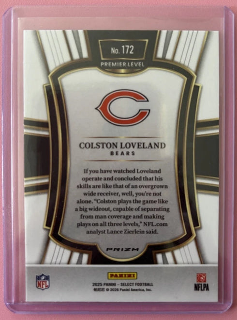2025 Select Colston Loveland Rookie Premier Level Red & Blue Prizm Shock - Bears