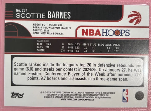 2025-26 Topps NBA Hoops Scottie Barnes Pixel Burst SP #234 Toronto Raptors