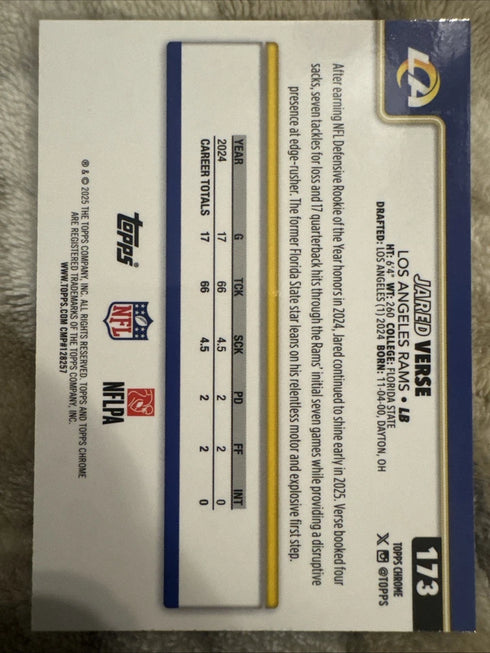 2025 Topps Chrome - Jared Verse #173 Aqua Refractor /199 Rams FSU