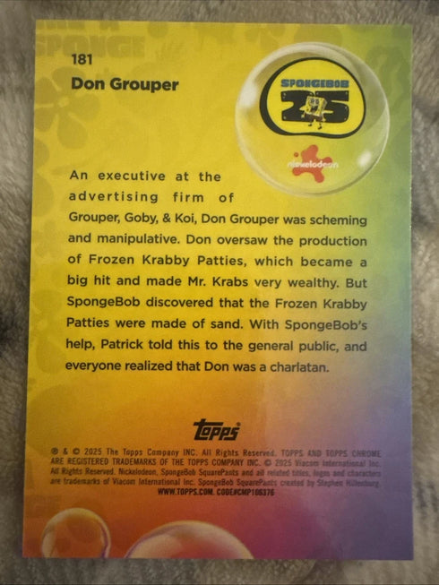 2025 Spongebob Topps Chrome #91 Don Grouper Aqua Lava Refractor /199