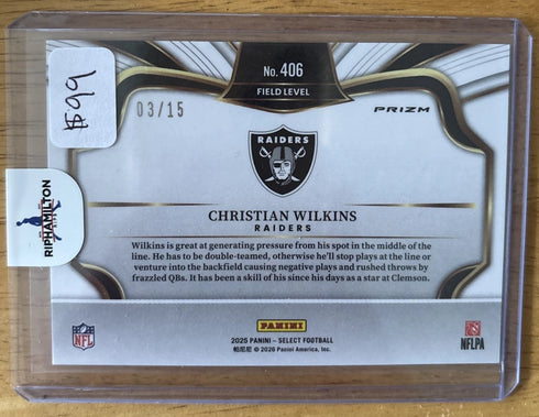 2025 Panini Select - Field Level Pink Prizm Christian Wilkins #406 /15